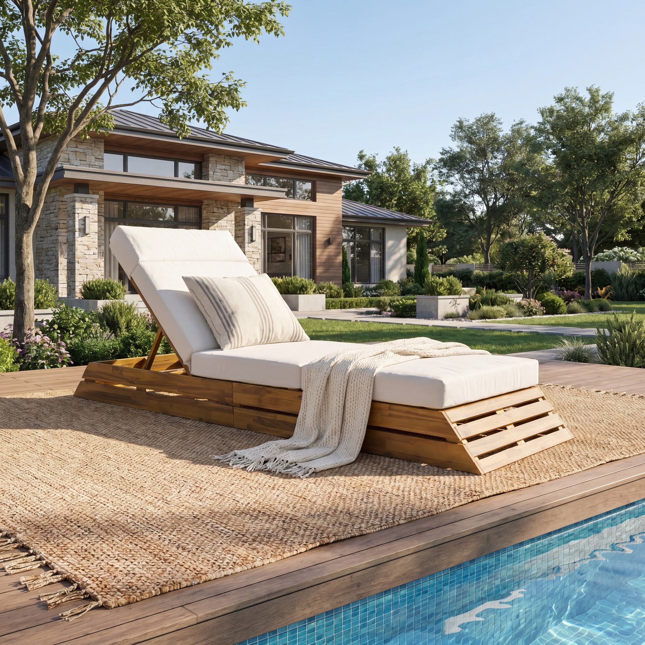 Christopher Knight Home 88.39" Outdoor Chaise Lounge Set with 4-Fold Water-Resistant Cushion, Teak + Cream