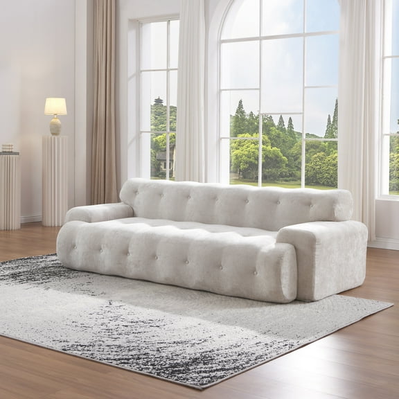 Christopher Knight Home 88" Cloud 3-Seater Sofa, Button-Tufted Comfy Upholstered Couch, Silver Lining