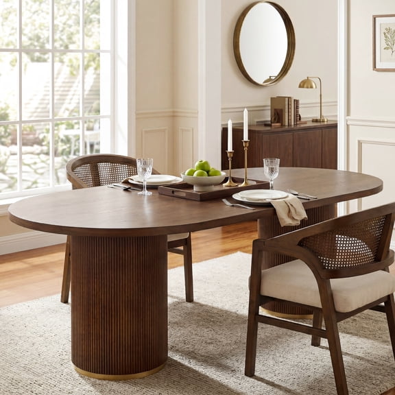 Christopher Knight Home 88" Modern Oval Dining Table with Fluted Double Cylinder Base, Walnut