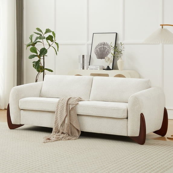 Christopher Knight Home 89" Chenille Upholstered Sofa, 3-Seat Couch with Foam Cushions and Wood Legs, Beige