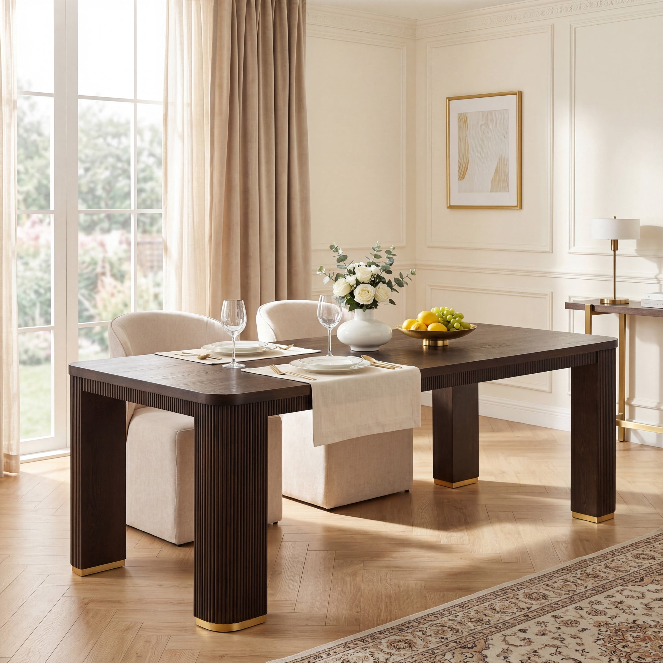 Christopher Knight Home 90" Modern Wood Rectangular Dining Table with Fluted Base for 6-8, Espresso