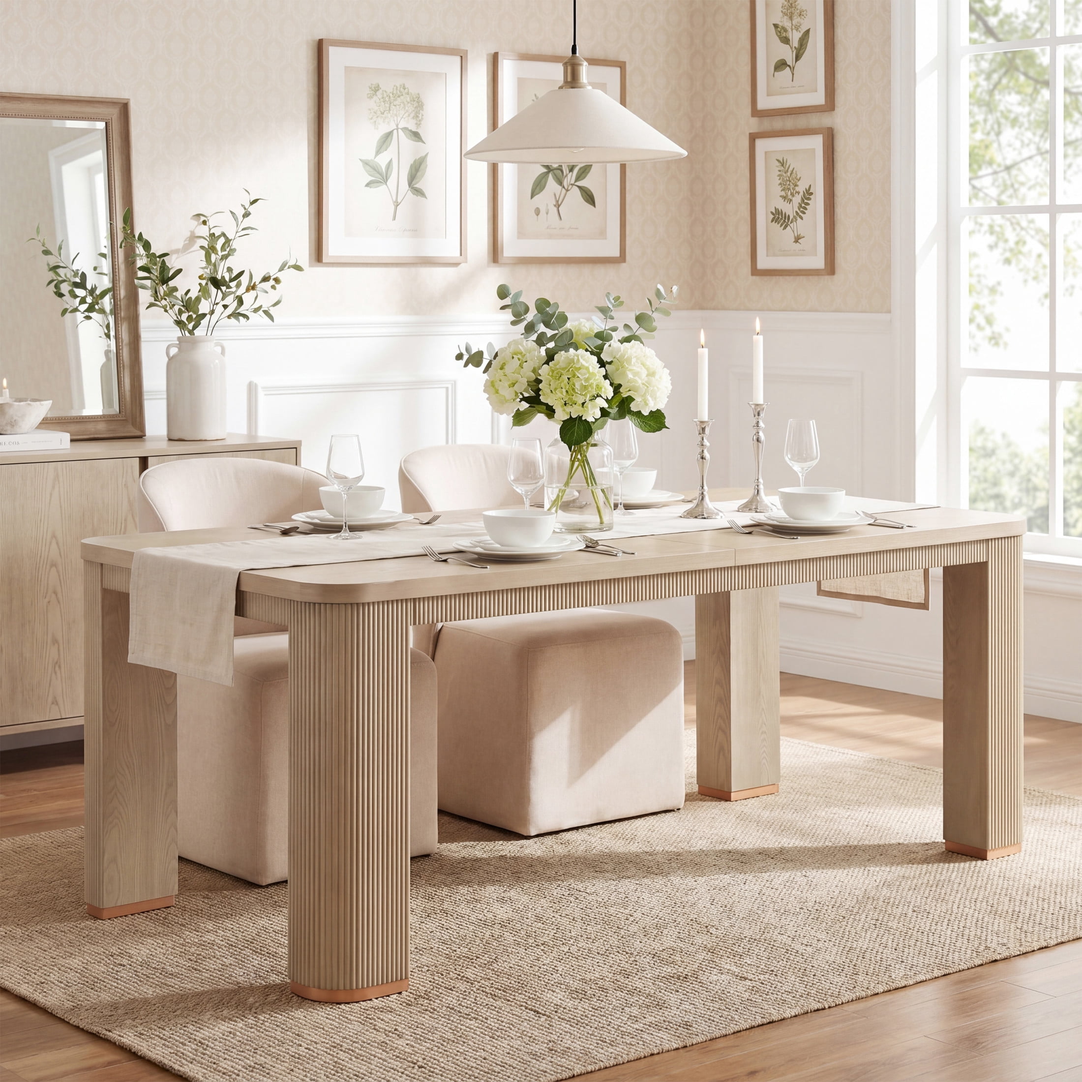 Christopher Knight Home 90" Modern Wood Rectangular Dining Table with Fluted Base for 6-8, Light Ash