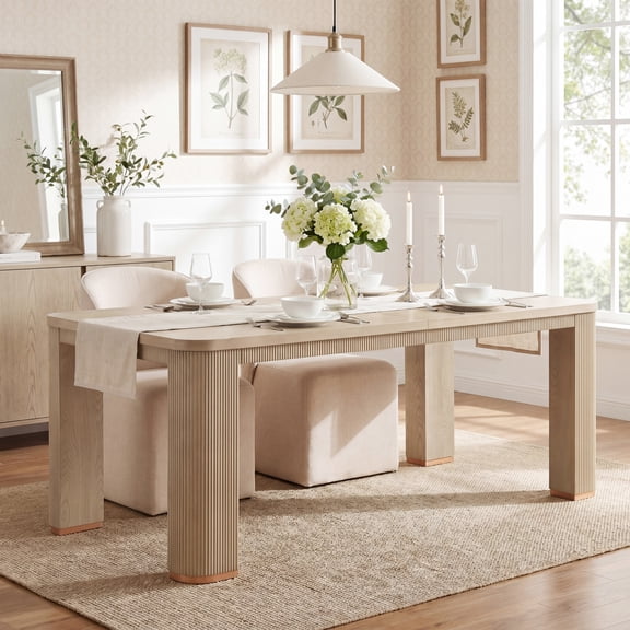 Christopher Knight Home 90" Modern Wood Rectangular Dining Table with Fluted Base for 6-8, Light Ash