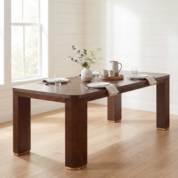Christopher Knight Home 90" Modern Wood Rectangular Dining Table with Fluted Base for 6-8, Walnut