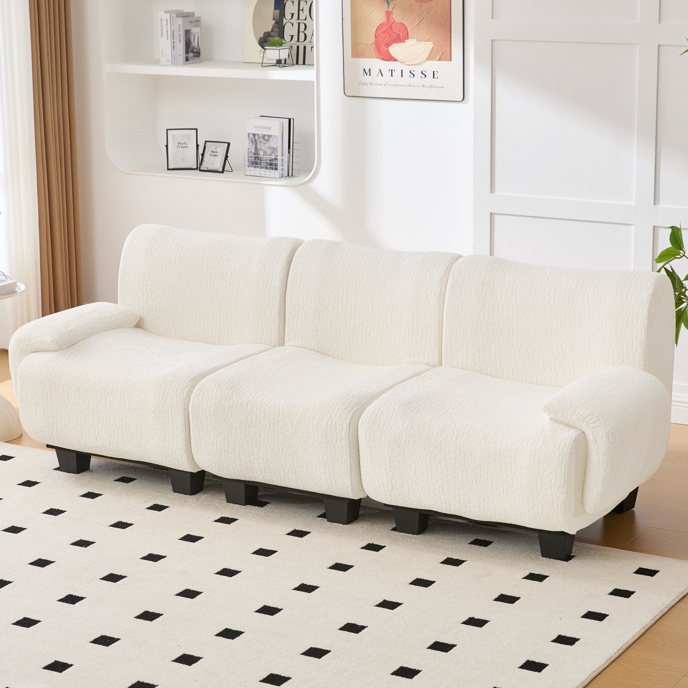 Christopher Knight Home 94.5" Chenille Sectional Sofa with Curved Armrests, Modern Upholstered Couch, Beige