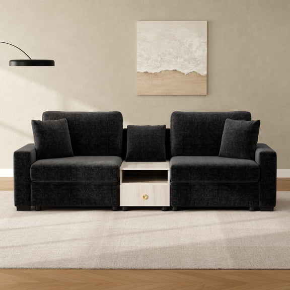 Christopher Knight Home 95.7" Modern 2-Seater Modular Sofa with Storage Armrest & Center Console, Black