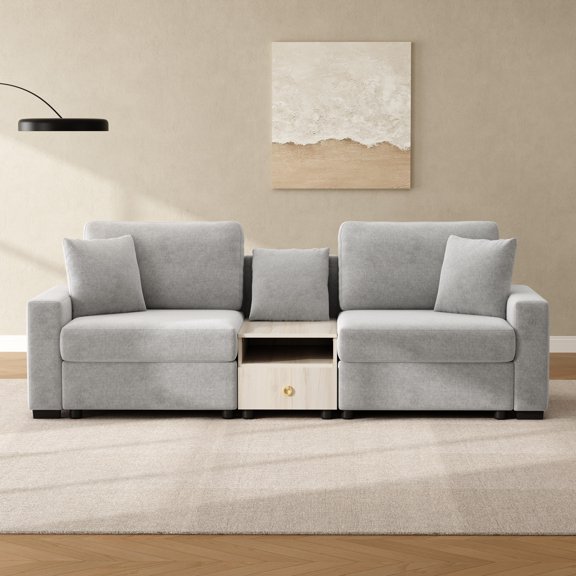 Christopher Knight Home 95.7" Modern 2-Seater Modular Sofa with Storage Armrest & Center Console, Gray