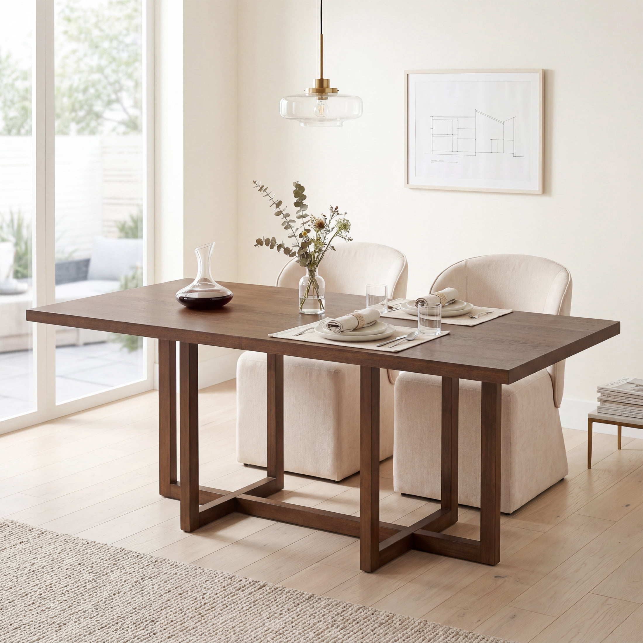 Christopher Knight Home 95" Modern Rectangular Dining Table for 6-8, Solid Wood Frame, Walnut