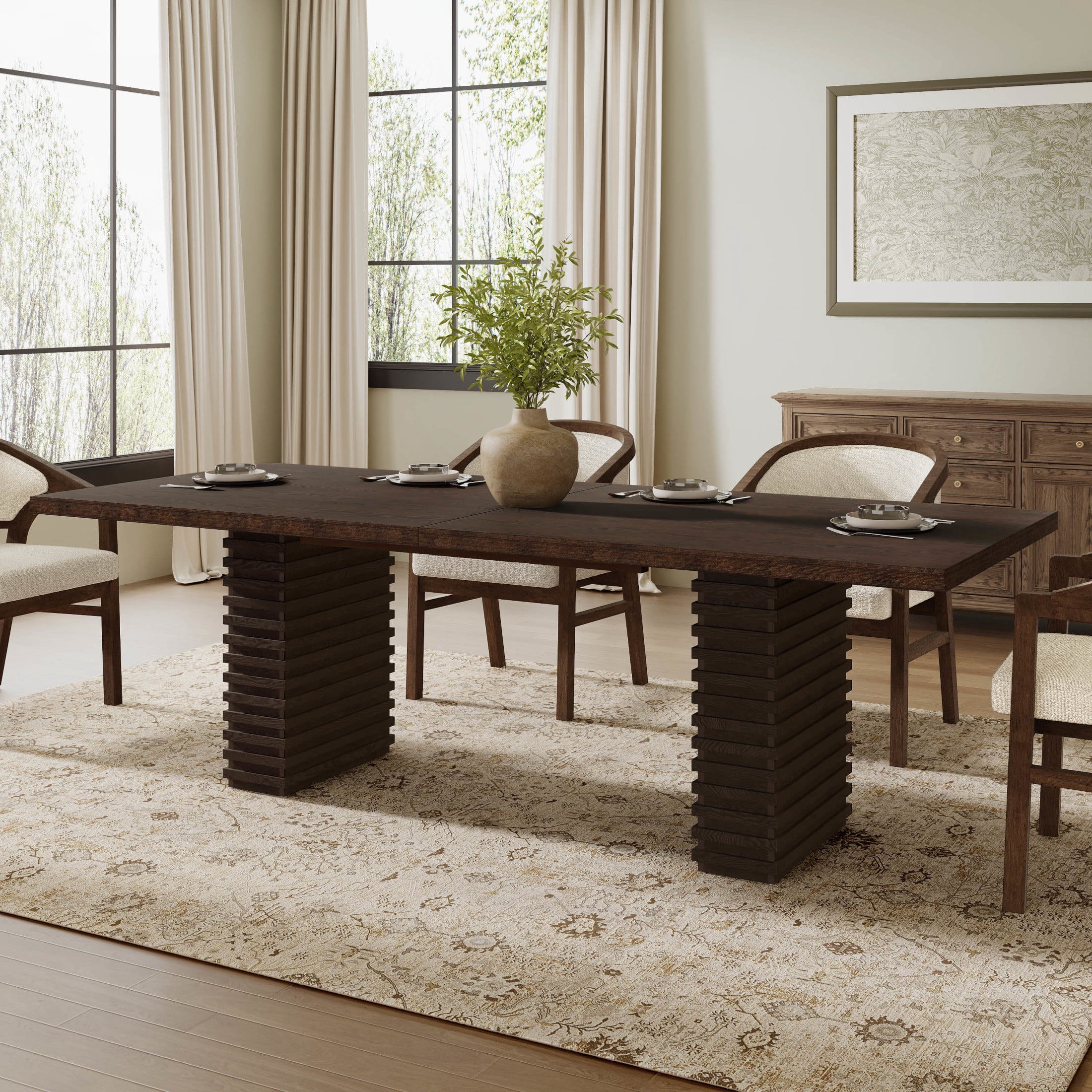 Christopher Knight Home 95" Modern Rectangular Dining Table for 8, Double Pedestal Base, Espresso