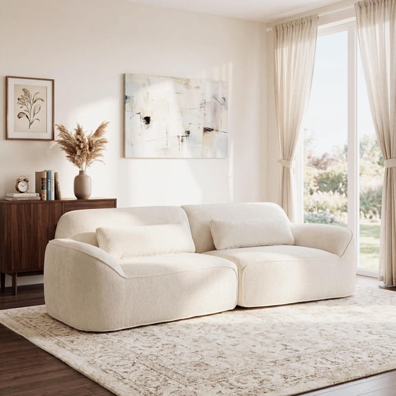 Christopher Knight Home 95" Modern Upholstered Curved Compressed Sectional Sofa with Pillows, Beige