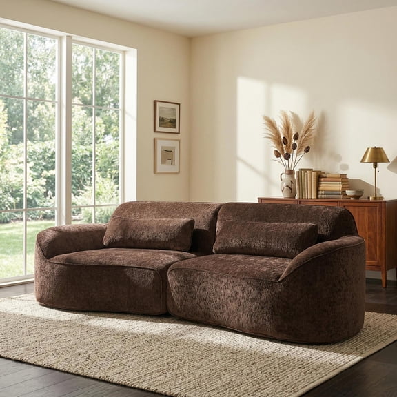 Christopher Knight Home 95" Modern Upholstered Curved Compressed Sectional Sofa with Pillows, Dark Brown
