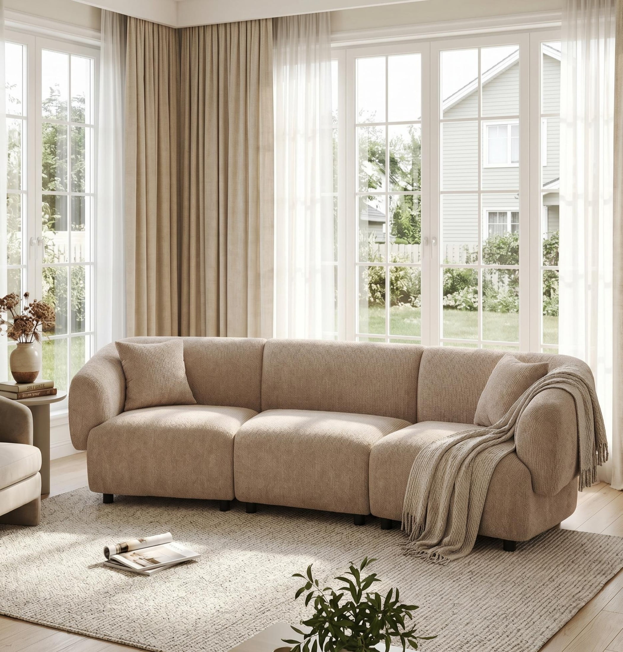 Christopher Knight Home 98.5" Curved Contemporary 3-Seat Sofa with Upholstered Plush Seating, Espresso