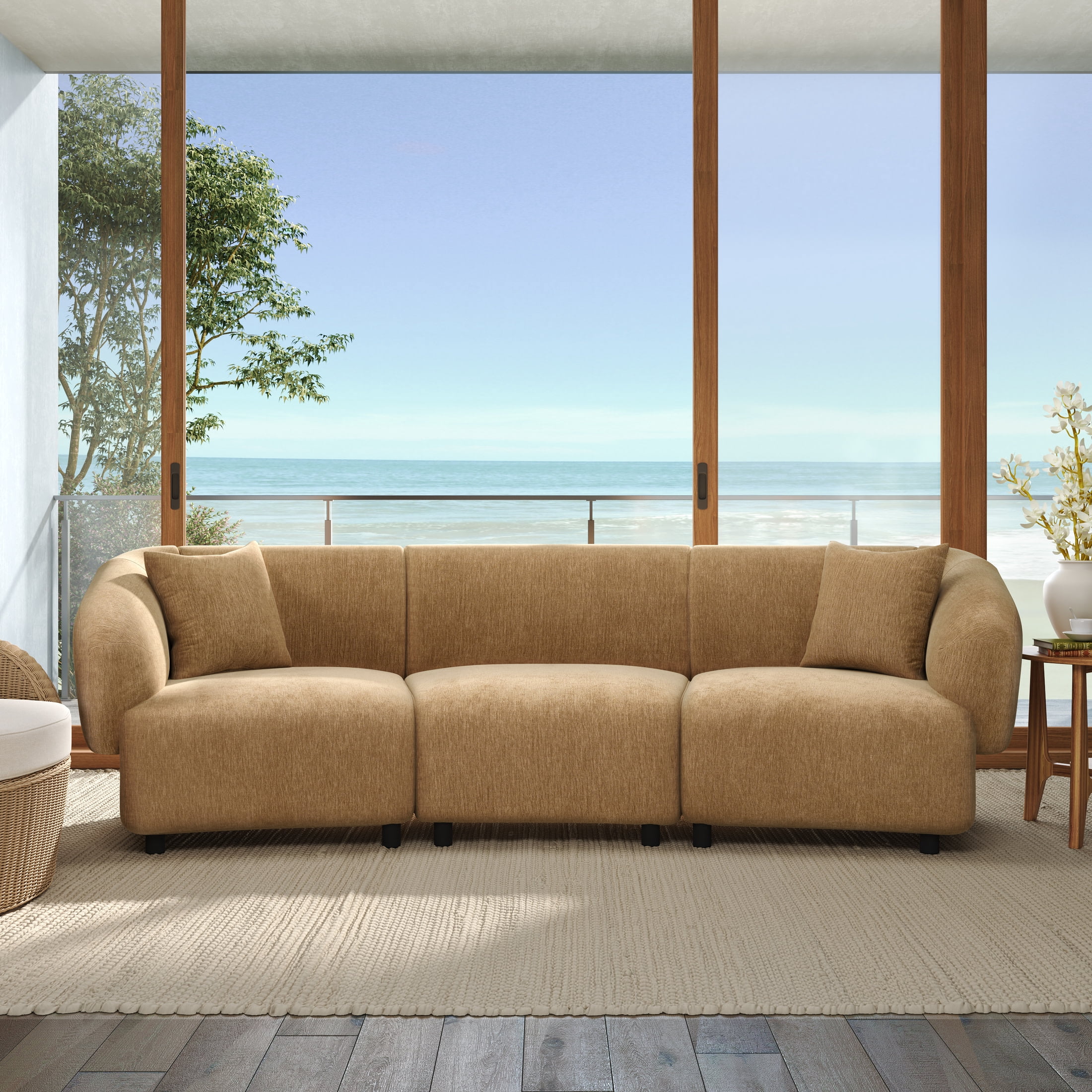 Christopher Knight Home 98.5" Curved Contemporary 3-Seat Sofa with Upholstered Plush Seating, Mocha