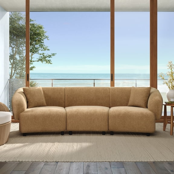 Christopher Knight Home 98.5" Curved Contemporary 3-Seat Sofa with Upholstered Plush Seating, Mocha