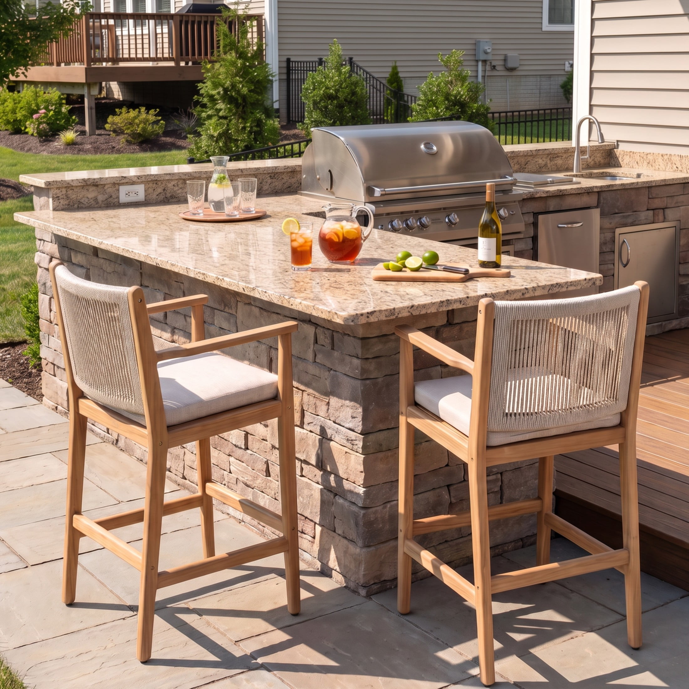 Outside Stool Christopher Knight Home Acacia Wood Outdoor Bar Stools with Rope Back ...