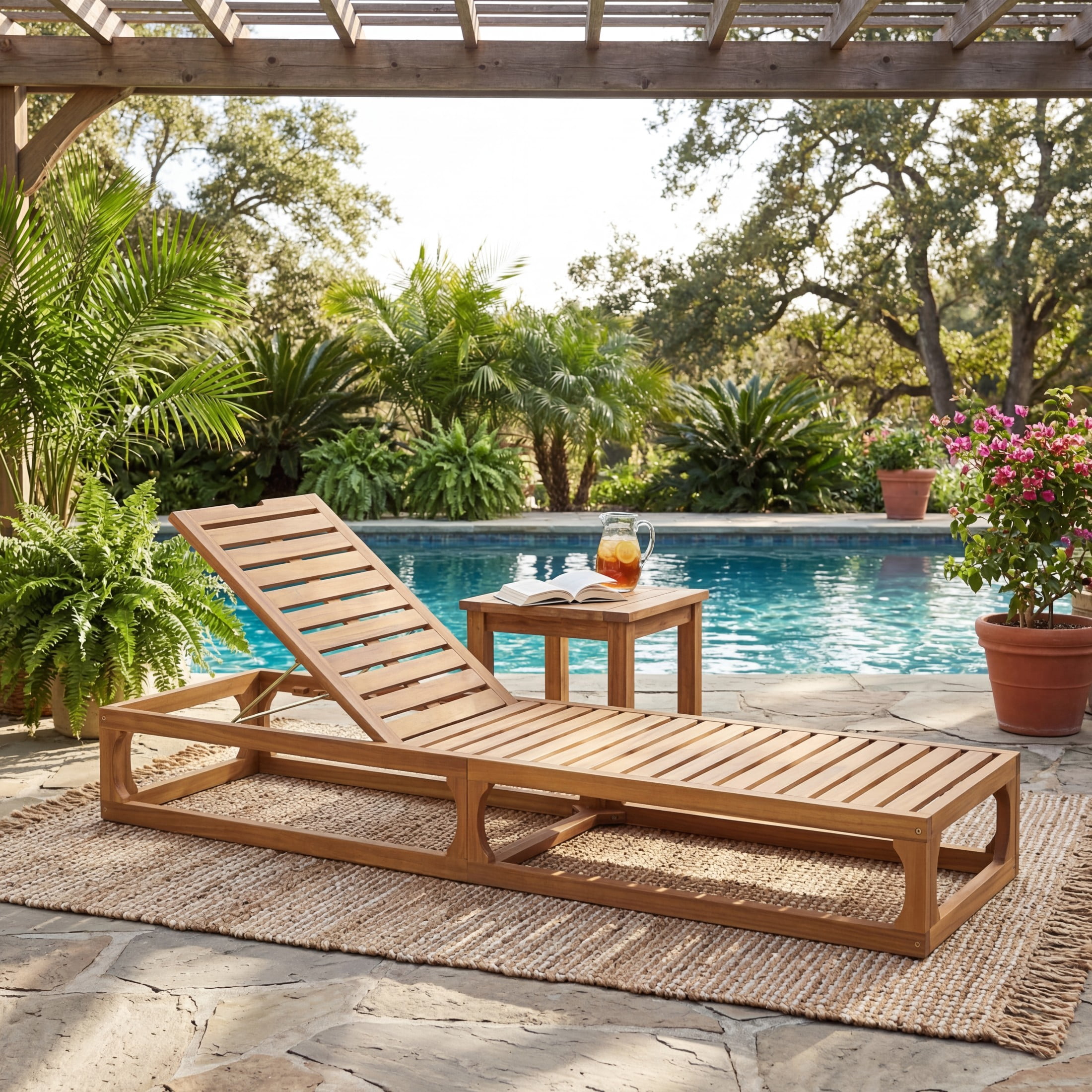 Christopher Knight Home Acacia Wood Outdoor Chaise Lounge, Adjustable Backrest, Natural