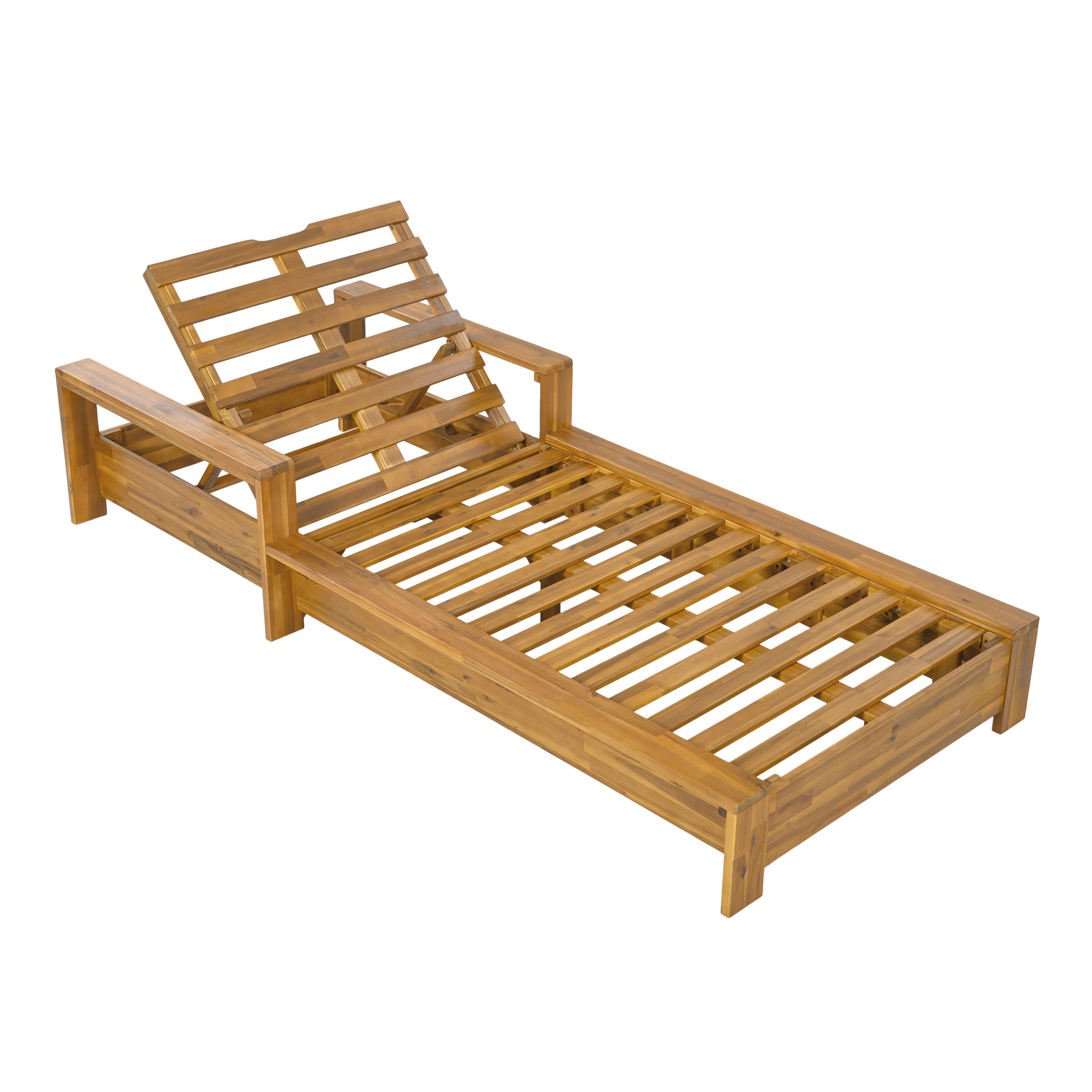 Christopher Knight Home Acacia Wood Outdoor Chaise Lounge Frame with Armrests, Adjustable Backrest, Teak