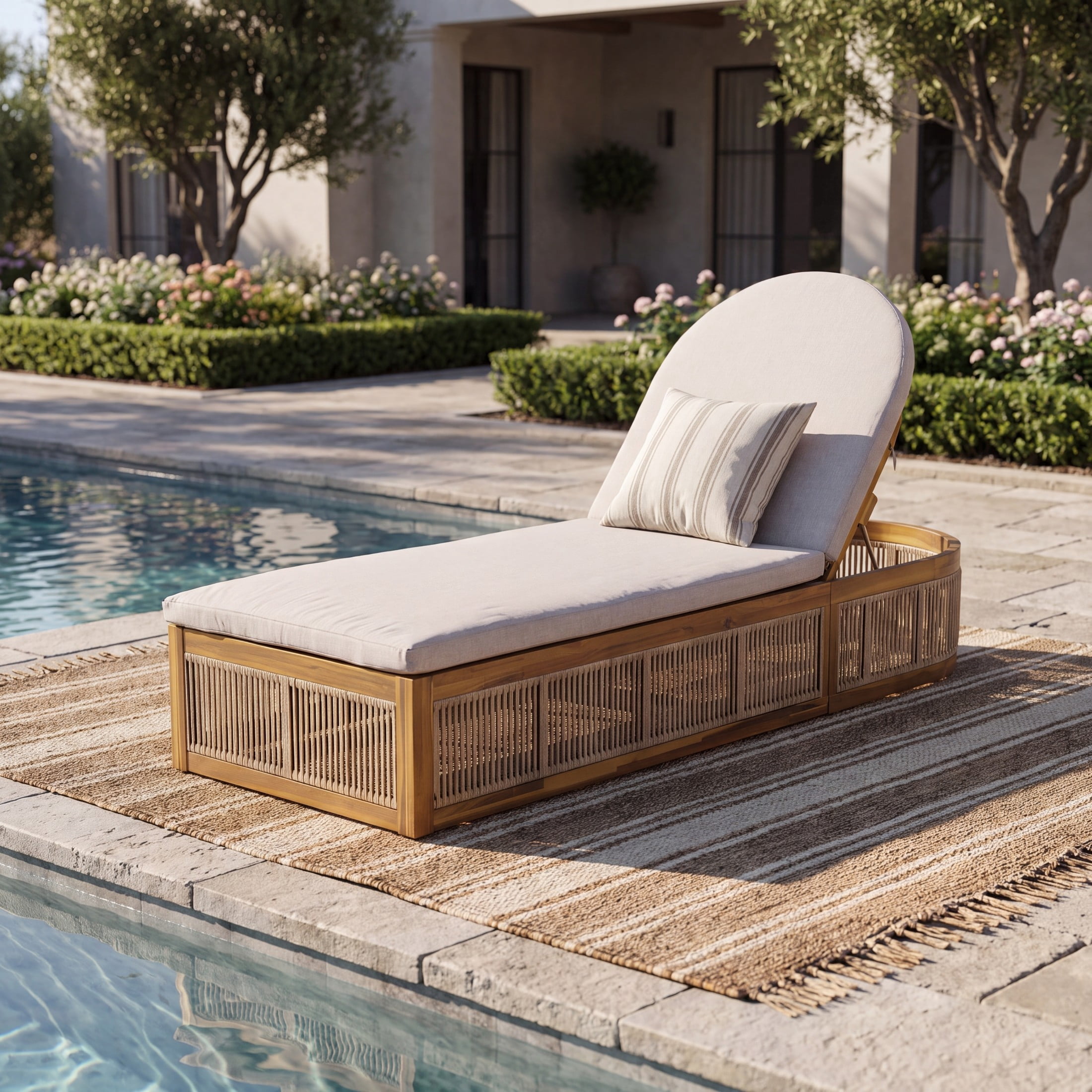 Christopher Knight Home Acacia Wood Outdoor Chaise Lounge with Cushion, Adjustable Recliner, Teak+Beige