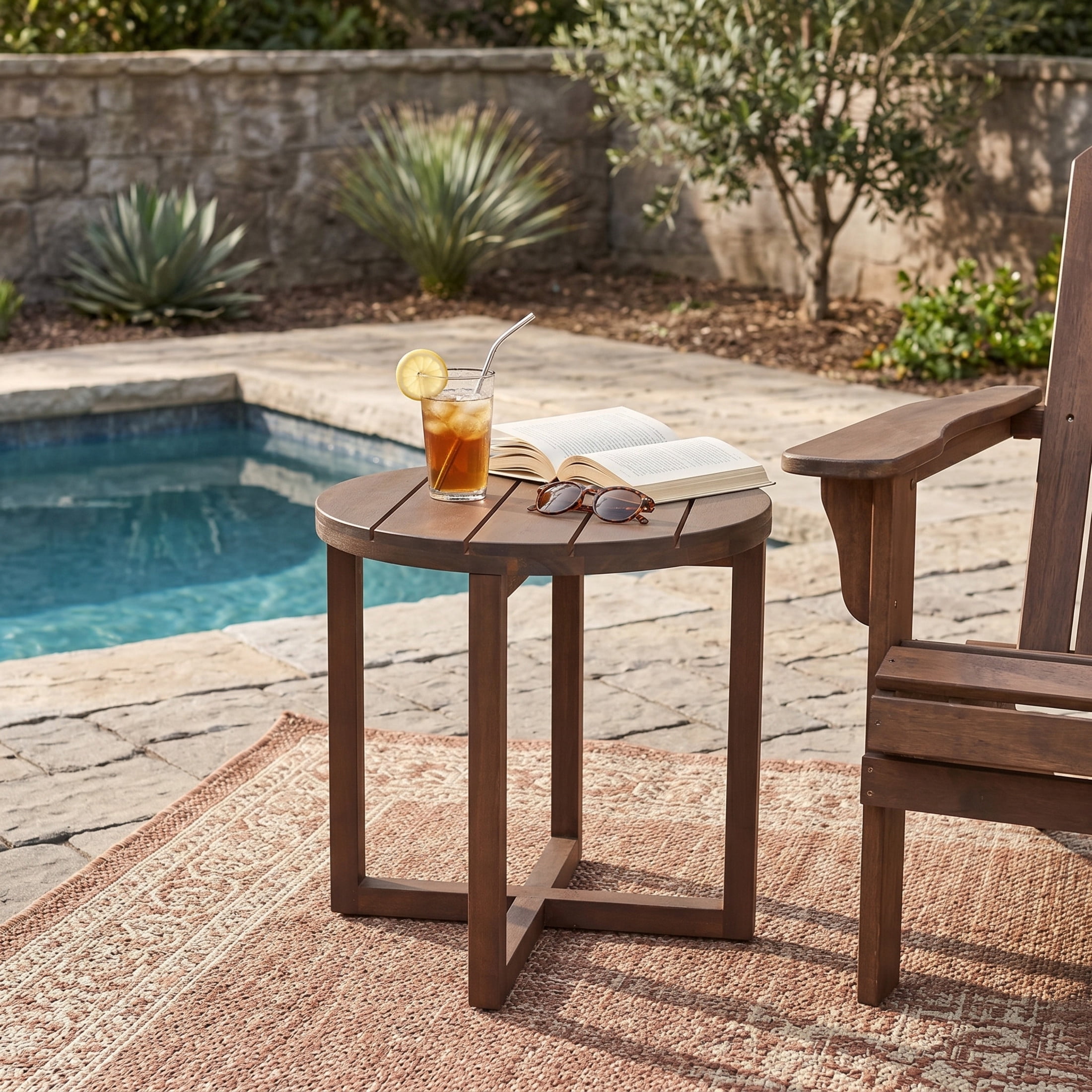 Christopher Knight Home Acacia Wood Outdoor Circular Side Table, Dark Oak