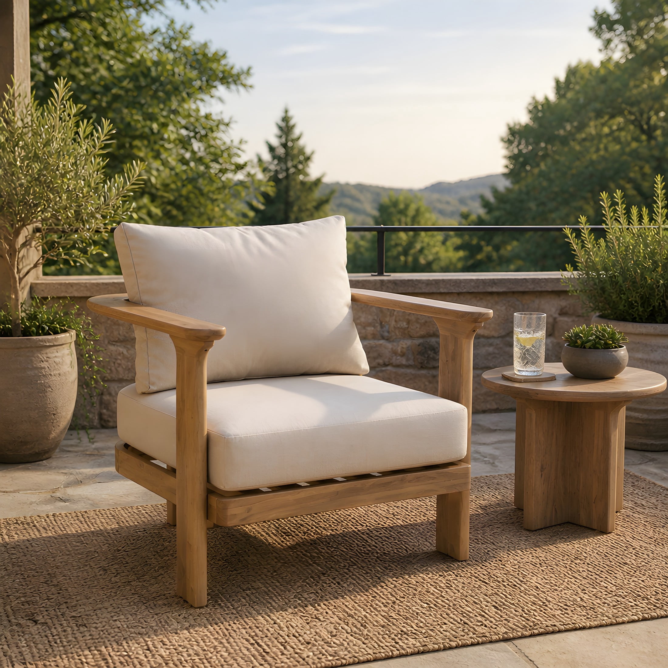 Christopher Knight Home Acacia Wood Outdoor Club Chair with Water Repellent Cushion, Brown+Beige