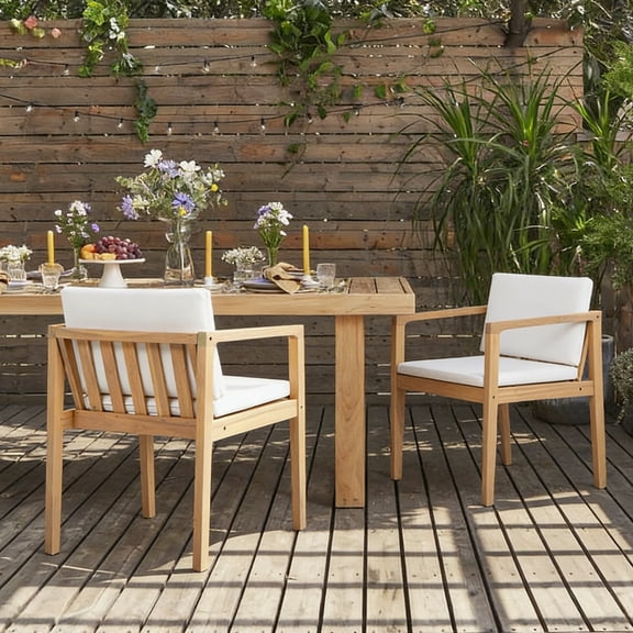 Christopher Knight Home Acacia Wood Outdoor Dining Chairs with Cushion, Light Teak Beige, Set of 2