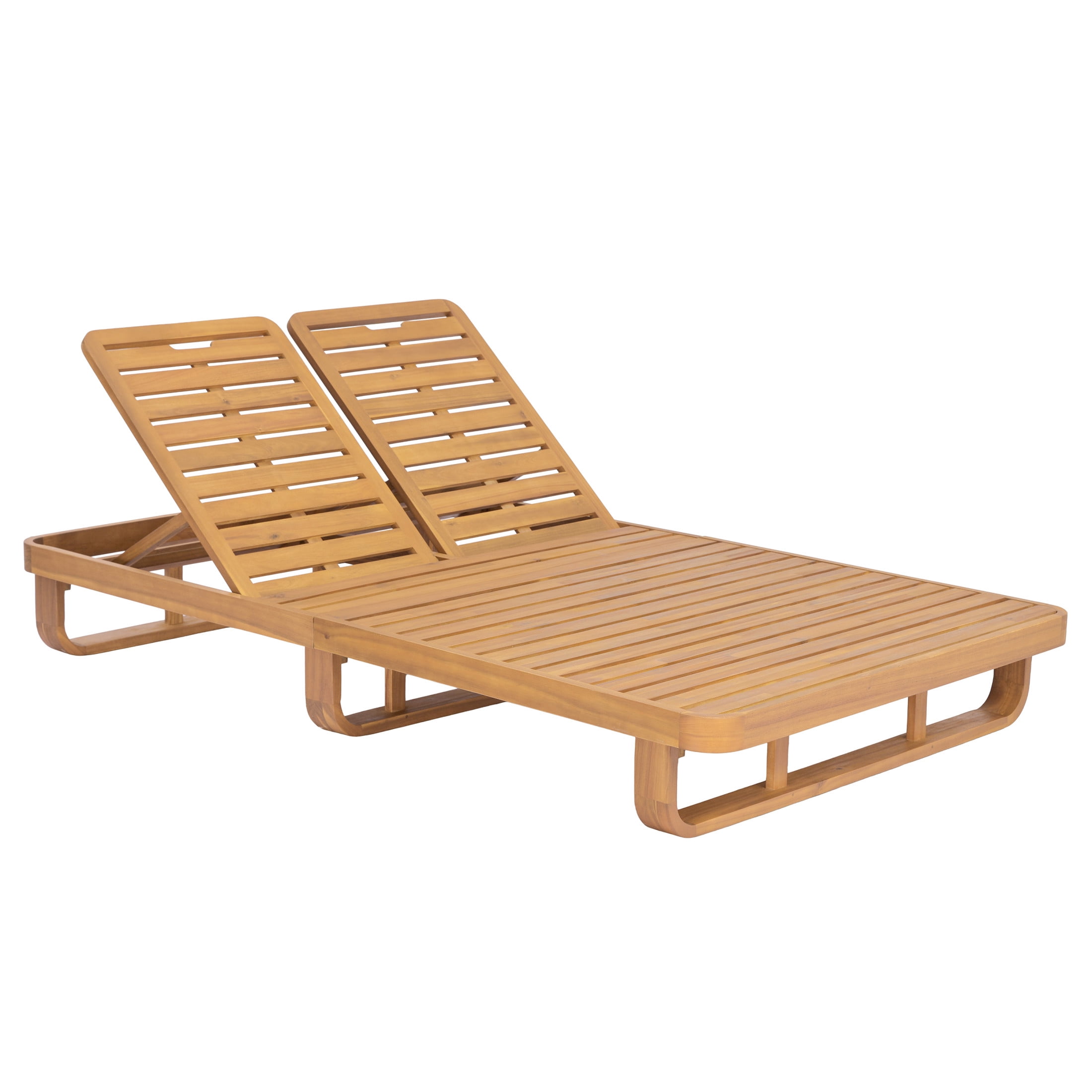 Christopher Knight Home Acacia Wood Outdoor Double Chaise Lounge with Adjustable Backrests, Natural, Set of 2