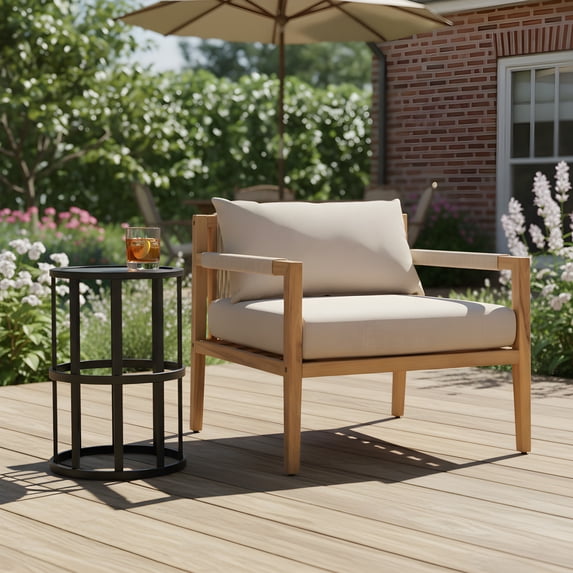 Christopher Knight Home Acacia Wood Rope Back Club Chair with 10.8" Side Table, Beige Cushion