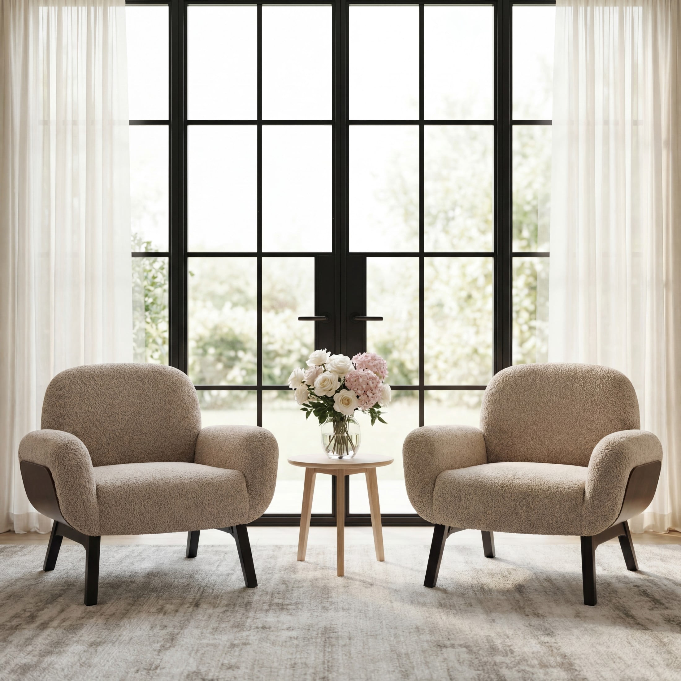 Christopher Knight Home Accent Armchair with Wrap-Around Backrest, Solid Wood Frame, Light Camel, Set of 2