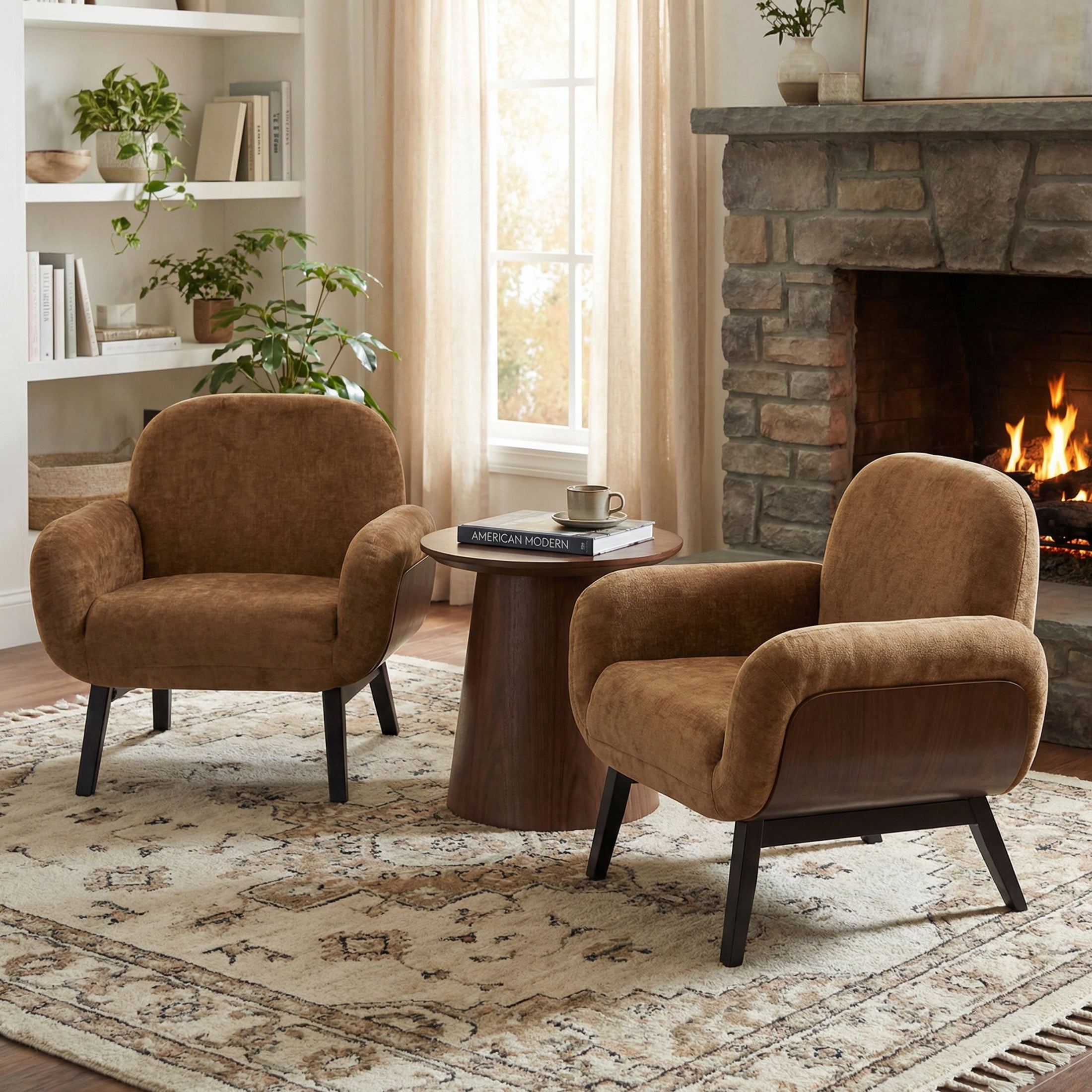 Christopher Knight Home Accent Armchair with Wrap-Around Backrest, Solid Wood Frame, Tan, Set of 2