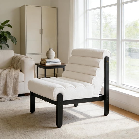 Christopher Knight Home Accent Chair with Shearling-Style Upholstery, Wooden Frame, White and Black