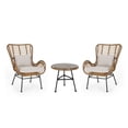 thumbnail image 1 of Christopher Knight Home Acuna Outdoor 3 Piece Wicker Chat Set with Cushions by  Light Brown+Black+Beige, 1 of 5