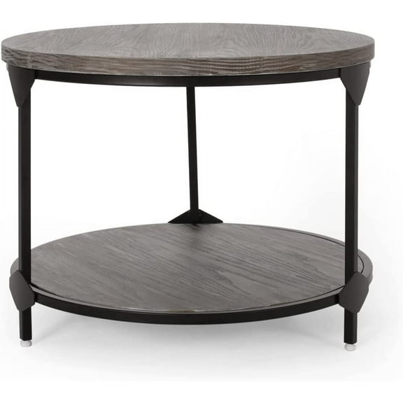 Christopher Knight Home Adeline Modern Industrial Round Coffee Table, Gray and Black