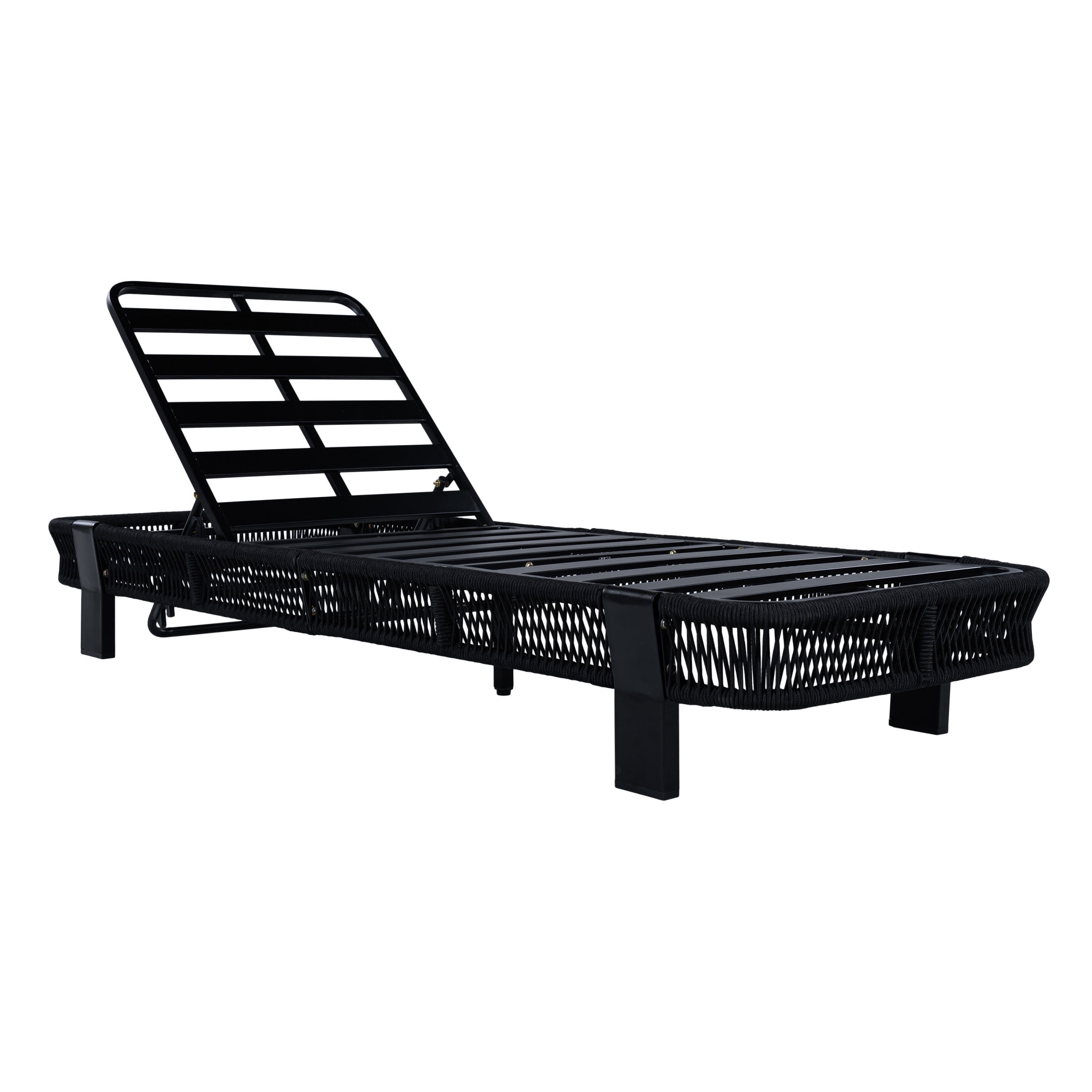 Christopher Knight Home Adjustable Backrest Outdoor Chaise Lounge, Iron Rope Frame, Black