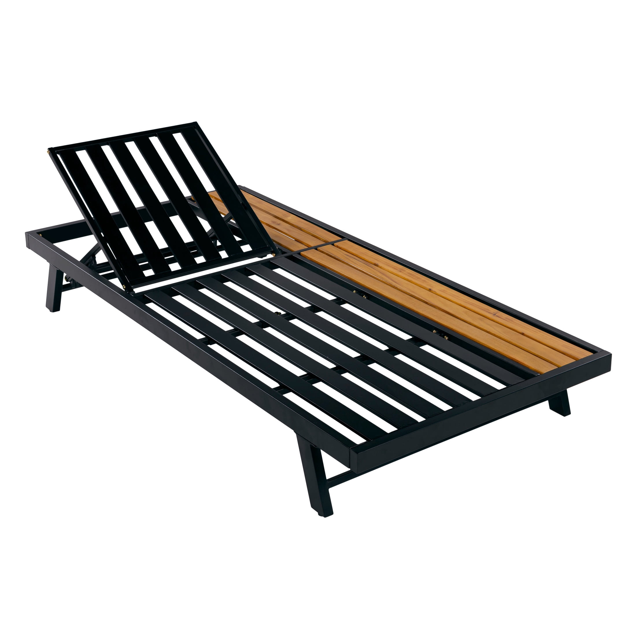 Christopher Knight Home Adjustable Outdoor Chaise Lounge, Iron Frame with Wooden Side Surface, Black