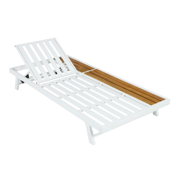 Christopher Knight Home Adjustable Outdoor Chaise Lounge, Iron Frame with Wooden Side Surface, White
