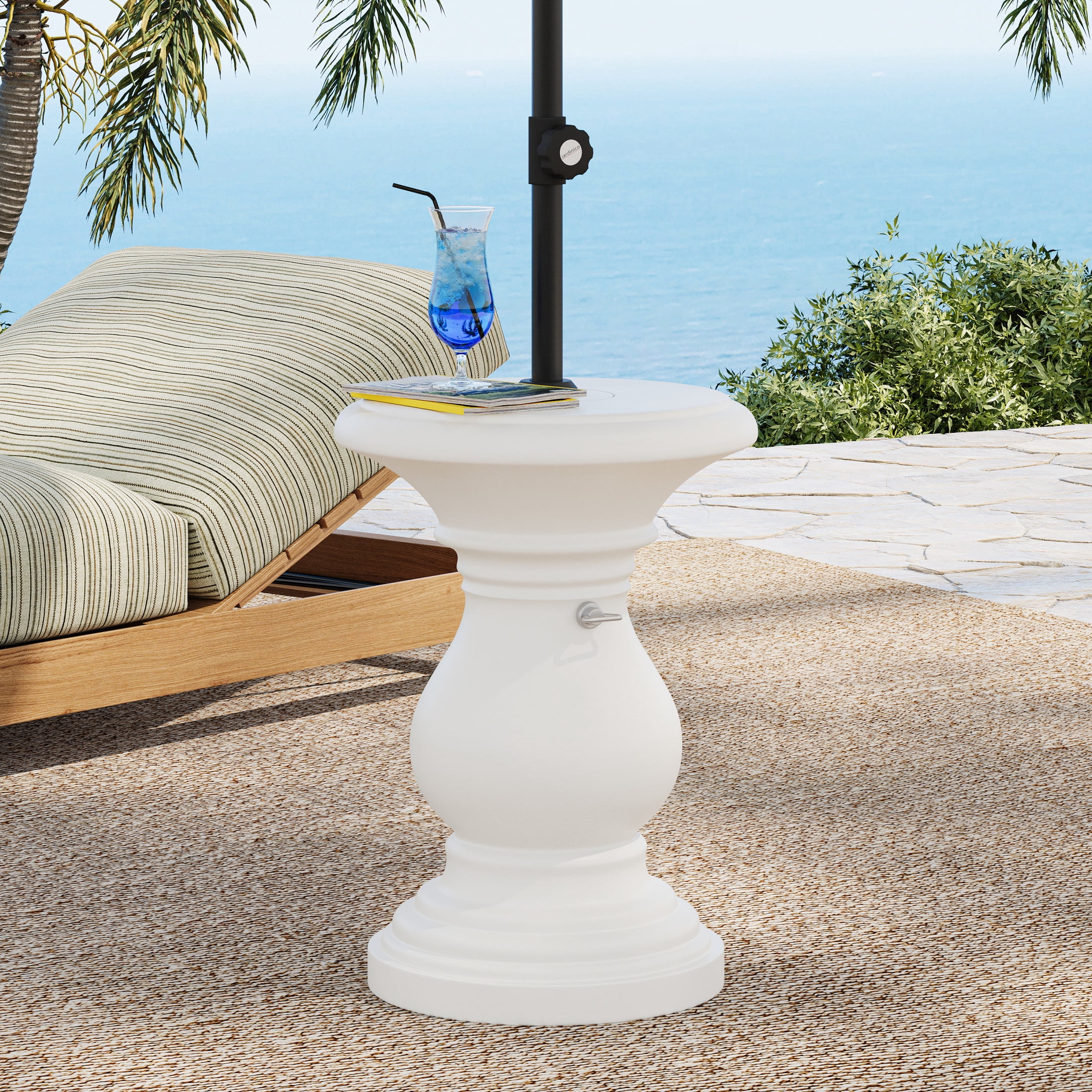 Christopher Knight Home 20" MGO Umbrella Base with Multiple Cap Sizes, Round Outdoor Patio Side Table, White