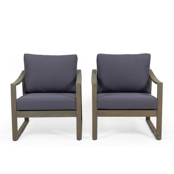 Christopher Knight Home Samwell Outdoor Acacia Club Chairs w/ Water-resistant Cushions (Set of 2) by Gray Finish + Dark Gray Cushion