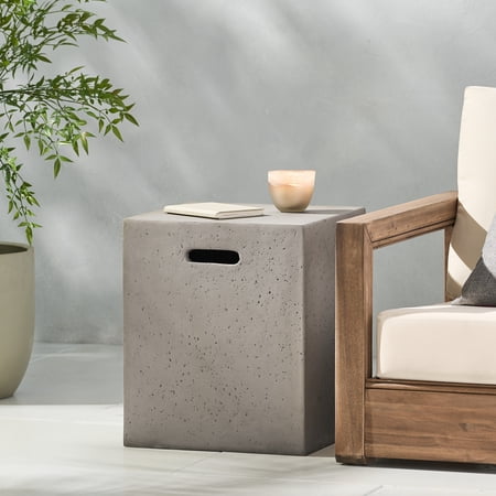 Christopher Knight Home - Aidan Outdoor Lightweight Concrete Tank Holder Side Table Off-White