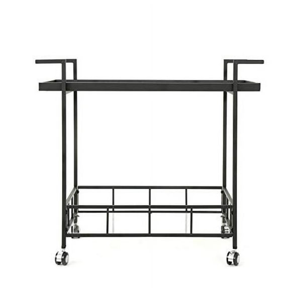 Christopher Knight Home Ambrose Indoor Iron Bar Cart with Tempered Glass Shelves, Black