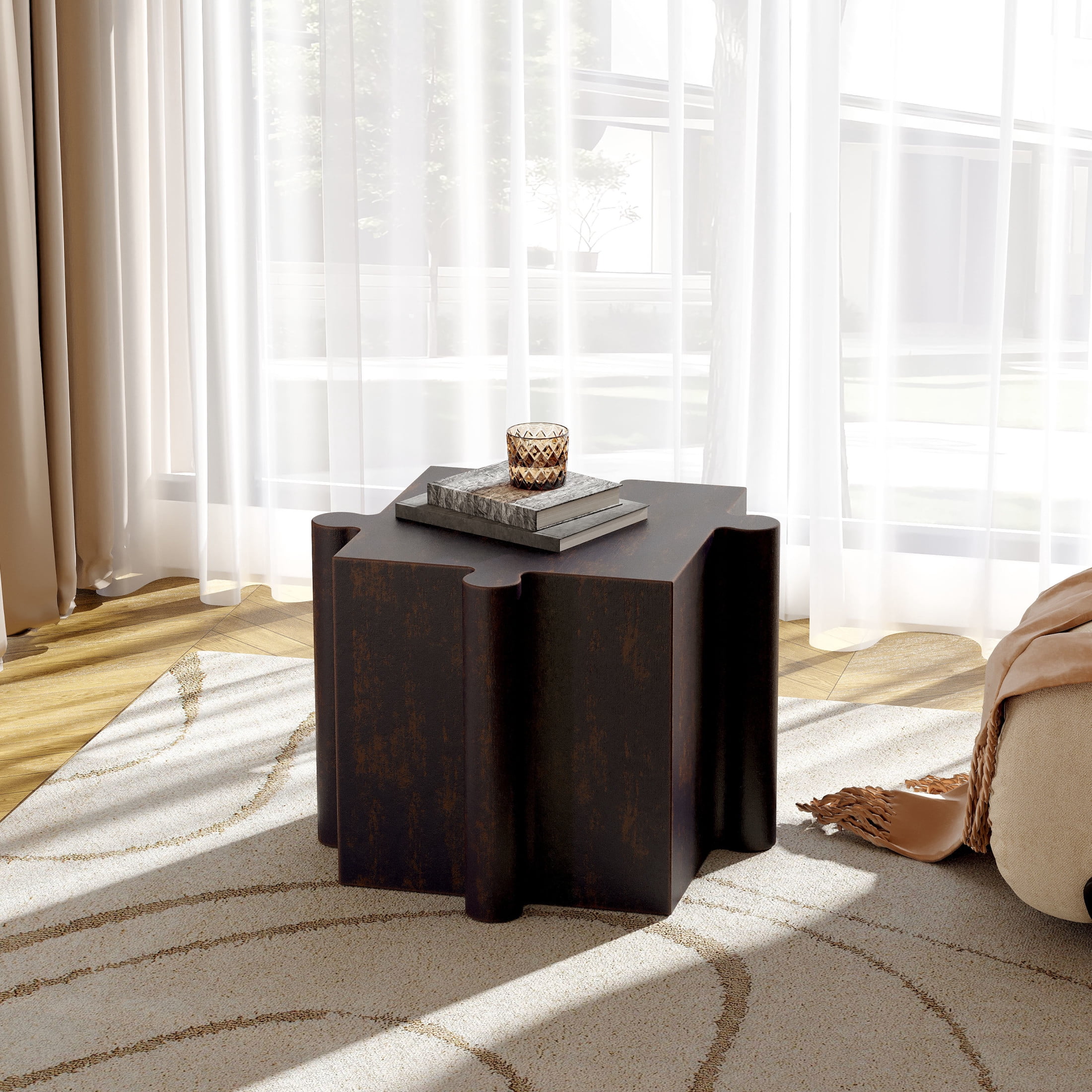 Christopher Knight Home Antique Copper Puzzle Art Side Table, Modular Interlocking Design, Indoor Outdoor Use, Convex Edge