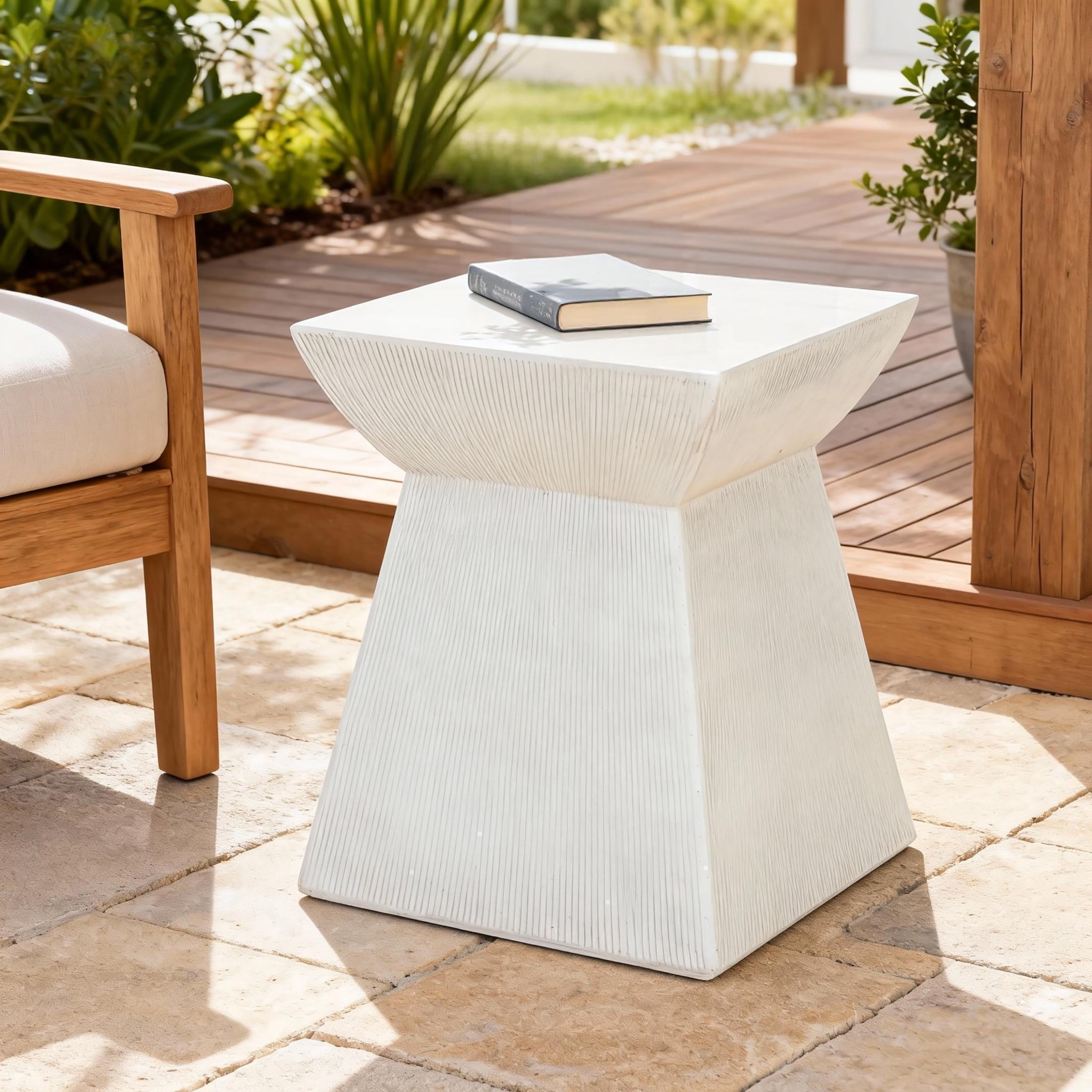 Christopher Knight Home Antique-Textured Lightweight Concrete Outdoor Accent Side Table, White