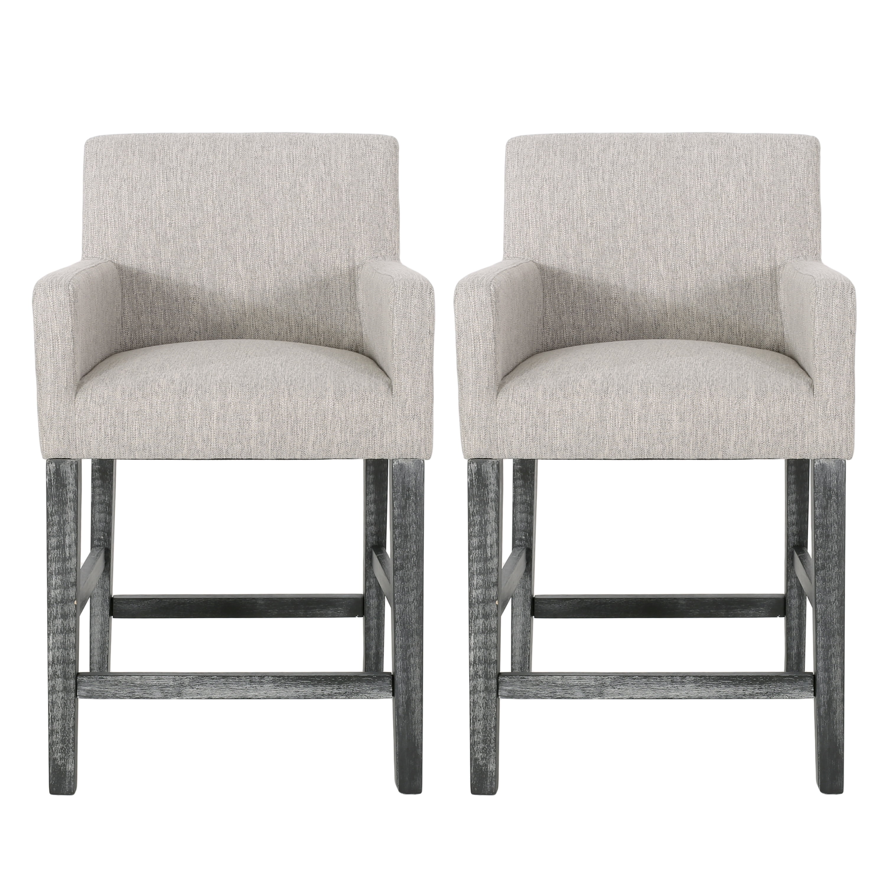 Armga Light Gray Upholstered Wood Counter Stools, Set of 2