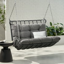Christopher Knight Home Arruda Outdoor  Outdoor Wicker Porch Swing with Cushions by  Gray/ Black/ Dark Gray