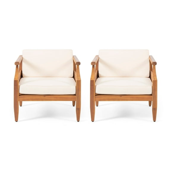 Christopher Knight Home Aston Modern Acacia Cushioned Club Chairs, Teak / Cream Set of 2