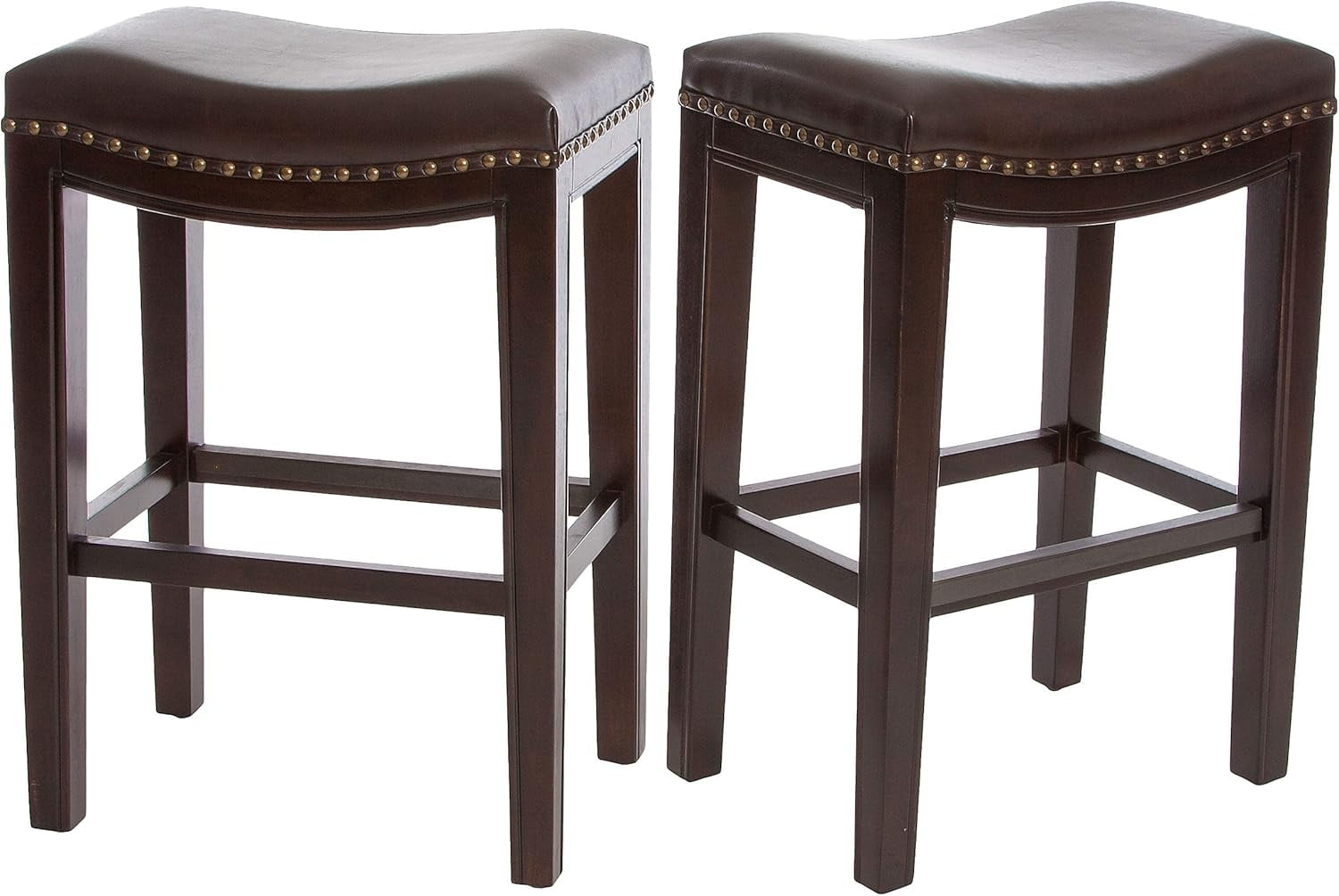 Christopher Knight Home Adler Counter Stools, Set Of 2 - Brown Bonded Leather, Backless, 26"H