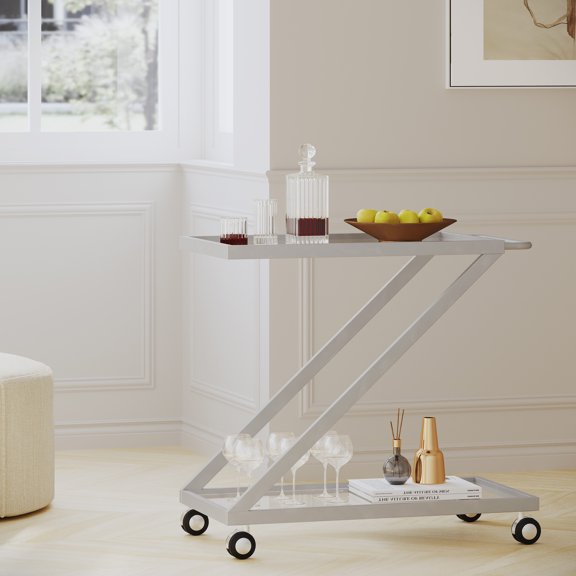 Christopher Knight Home Bar Cart, Iron Base & Tempered Glass  Silver