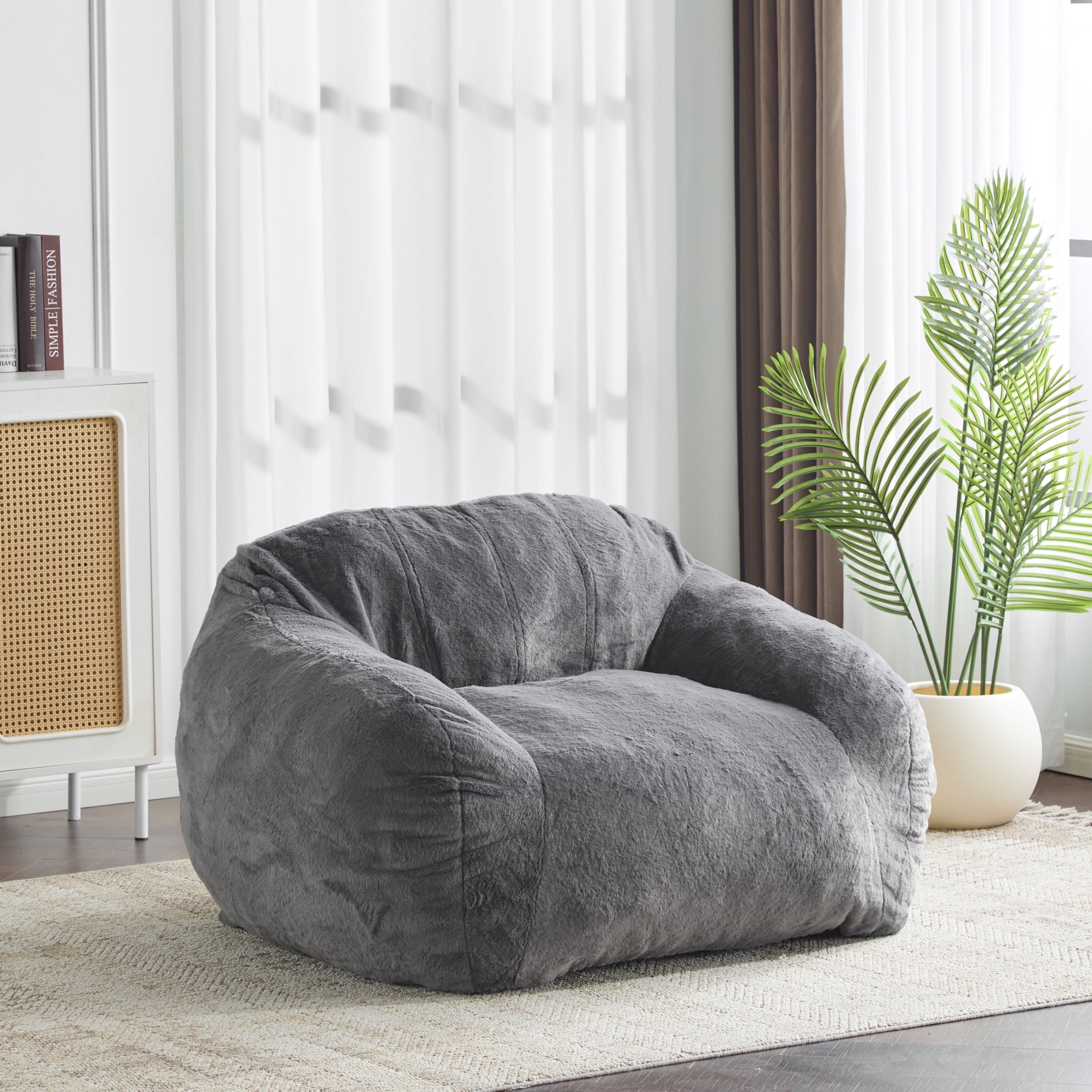Christopher Knight Home Bean Bag Chair Velvety Faux-Fur Upholstery, Gray