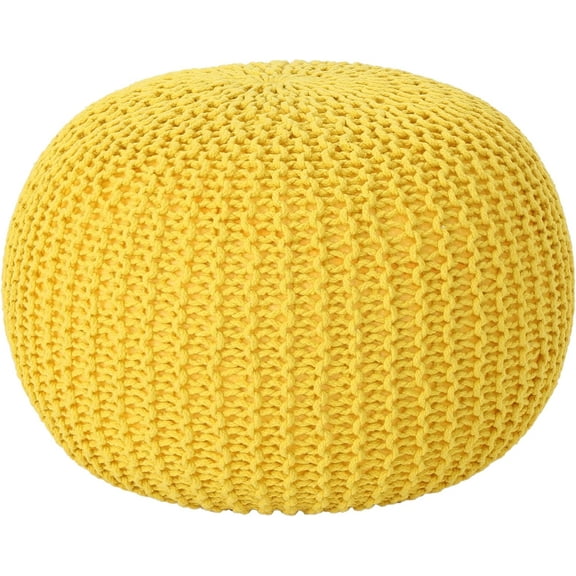 Christopher Knight Home Belle Knitted Cotton Pouf, Yellow