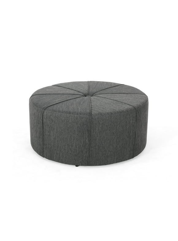 Christopher Knight Home Bergeson Upholstered Round Ottoman by  Charcoal/Black