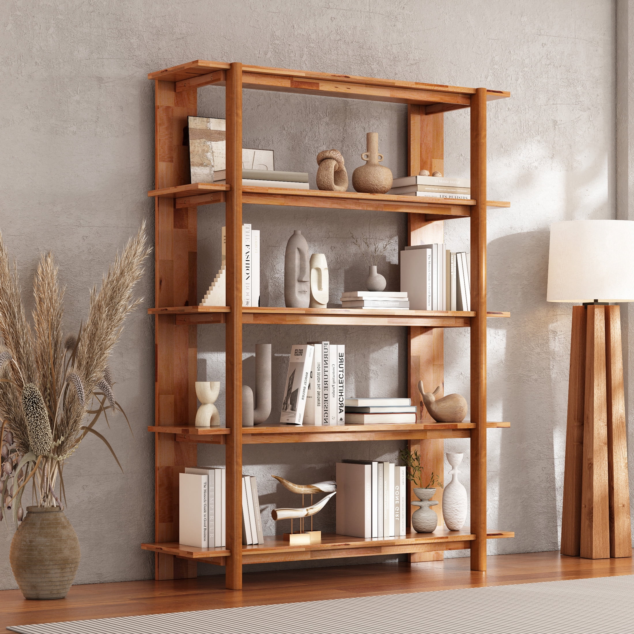 Christopher Knight Home Big 4-Tier Open Bookcase, 70.2" Solid Acacia Wood Large Display Bookshelf, Teak Finish